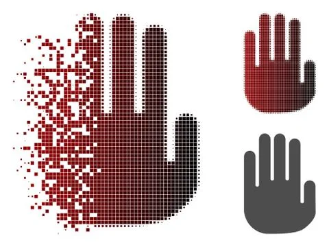 Fragmented Dot Halftone Stop Hand Icon Stock Illustration