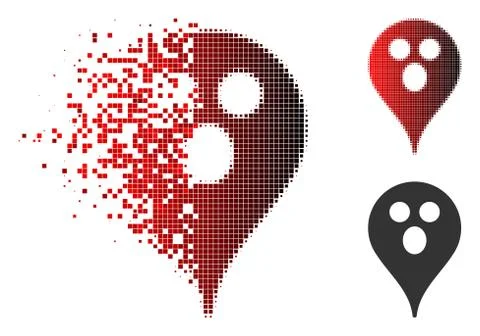 Fragmented Dot Halftone Surprized Smiley Map Marker Icon Stock Illustration