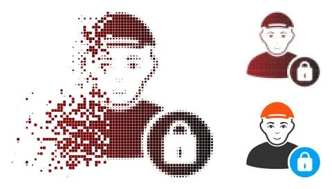 Fragmented Dot Halftone User Lock Icon with Face Stock Illustration