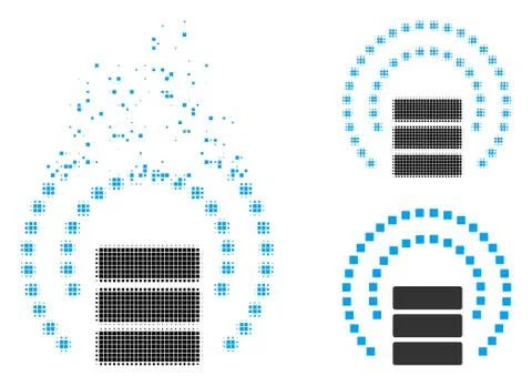 Fragmented Dotted Halftone Database Sphere Shield Icon Stock Illustration