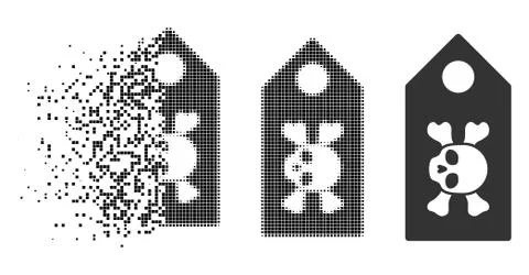 Fragmented Dotted Halftone Death Label Icon Stock Illustration