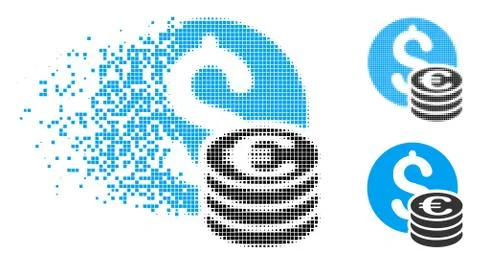 Fragmented Dotted Halftone Dollar And Euro Coins Icon イラスト素材