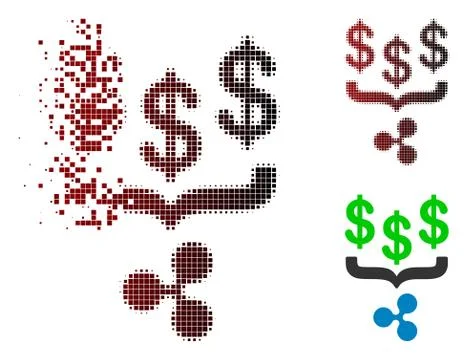 Fragmented Dotted Halftone Dollar Ripple Conversion Funnel Icon Stock Illustration