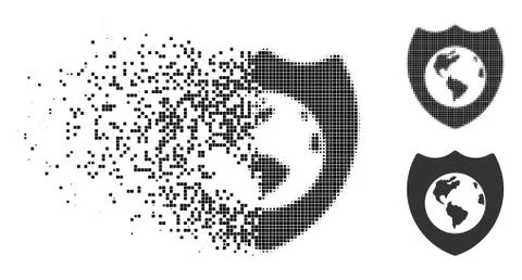 Fragmented Dotted Halftone Earth Shield Icon Stock Illustration