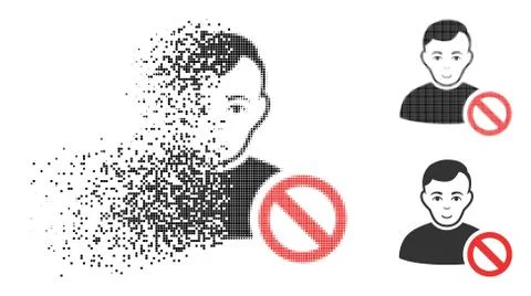 Fragmented Dotted Halftone Forbidden User Icon with Face 스톡 일러스트
