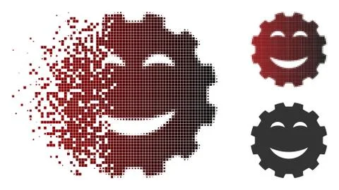 Fragmented Dotted Halftone Joy Smiley Gear Icon イラスト素材