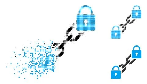 Fragmented Dotted Halftone Lock Blockchain Icon Stock Illustration