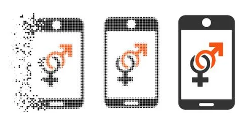 Fragmented Dotted Halftone Mobile Dating Icon Stock Illustration
