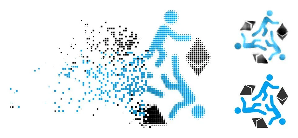 Fragmented Dotted Halftone Running Persons For Ethereum Icon 스톡 일러스트