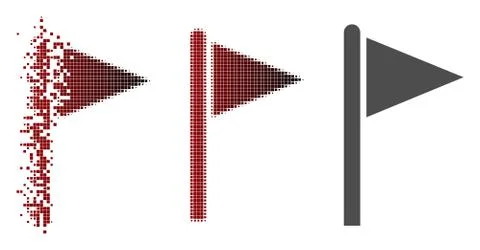 Fragmented Dotted Halftone Triangle Flag Pointer Icon 스톡 일러스트