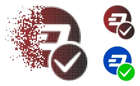 Fragmented Dotted Halftone Valid Dashcoin Icon Stock Illustration