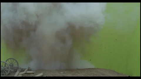Fragmented Fire Blast Lingering Smoke Atmospheric Layer Against Green Background Stock Footage 335945504