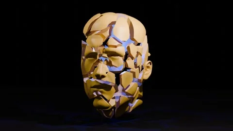 Fragmented head face turns and breaks down on the ground Video stock 312516057