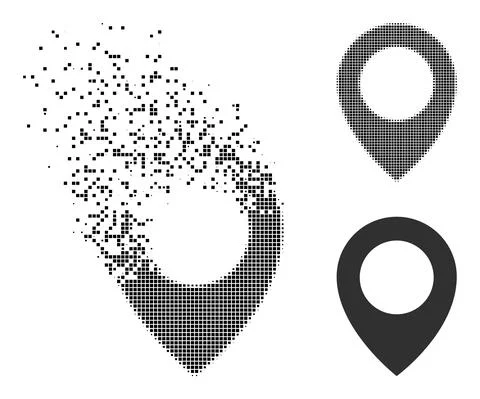 Fragmented Pixel and Original Map Pointer Icon Stock Illustration