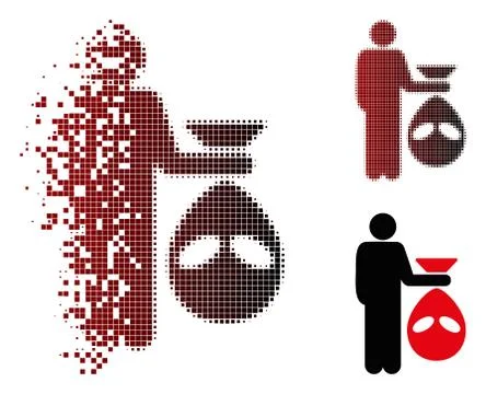 Fragmented Pixel Halftone Alien Scalp Icon Stock Illustration