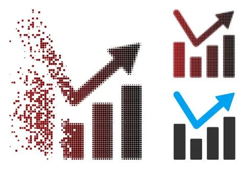 Fragmented Pixel Halftone Bar Chart Trend Icon Stock Illustration