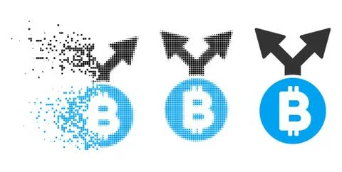 Fragmented Pixel Halftone Bitcoin Fork Icon Stock Illustration