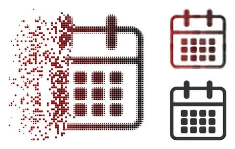Fragmented Pixel Halftone Calendar Icon Stock Illustration