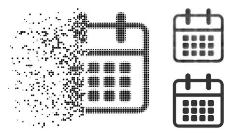 Fragmented Pixel Halftone Calendar Icon Stock Illustration