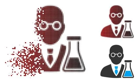 Fragmented Pixel Halftone Chemist Icon Stock Illustration