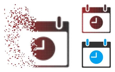 Fragmented Pixel Halftone Clock Calendar Day Icon Stock Illustration