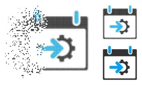 Fragmented Pixel Halftone Cog Integration Calendar Day Icon Stock Illustration