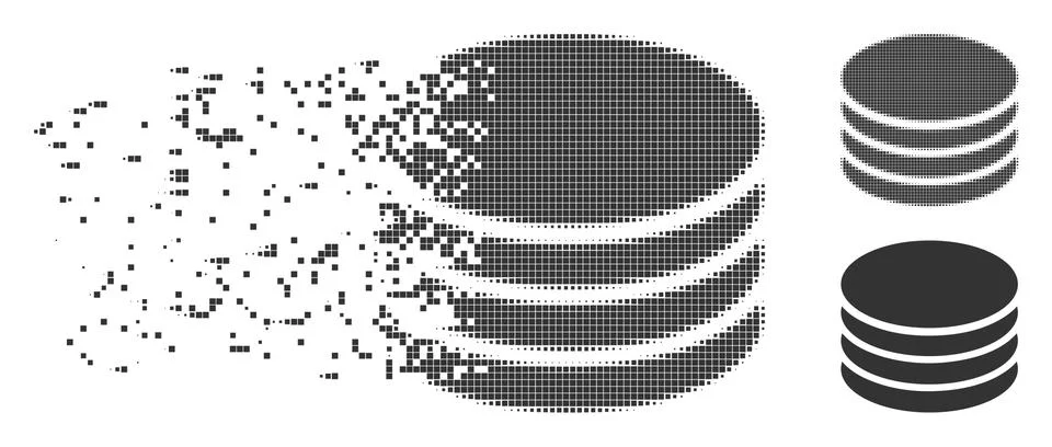 Fragmented Pixel Halftone Coin Stack Icon Stock Illustration