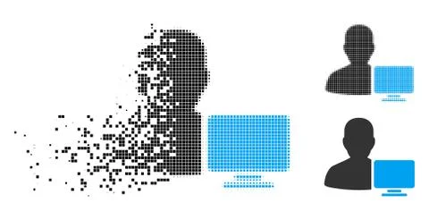 Fragmented Pixel Halftone Computer Administrator Icon Stock Illustration