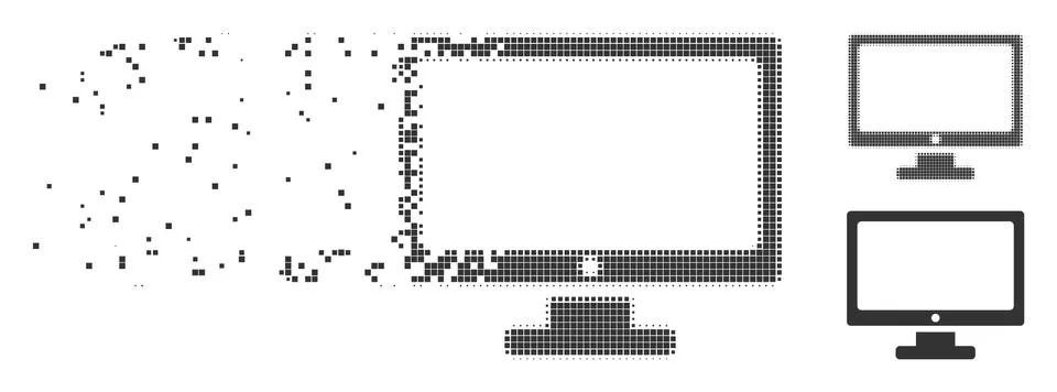 Fragmented Pixel Halftone Computer Display Icon Stock Illustration