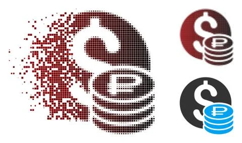Fragmented Pixel Halftone Dollar And Rouble Coins Icon イラスト素材