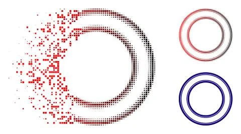 Fragmented Pixel Halftone Double Circle Frame Icon Stock Illustration