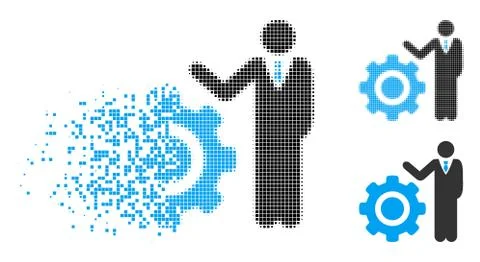 Fragmented Pixel Halftone Engineer And Gear Icon Stockillustratie