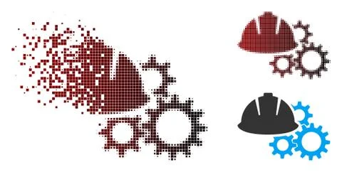 Fragmented Pixel Halftone Engineering Helmet And Gears Icon 스톡 일러스트