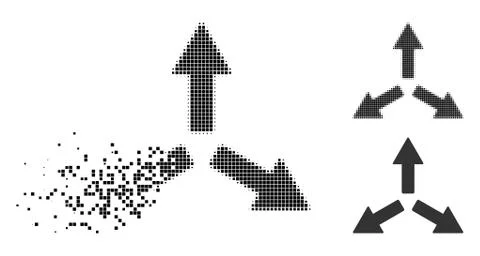 Fragmented Pixel Halftone Expand Arrows Icon Stock Illustration