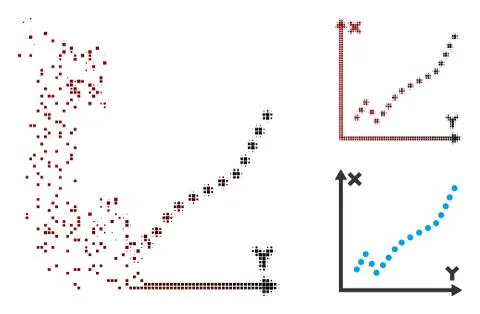 Fragmented Pixel Halftone Function Plot Icon Illustrazione stock
