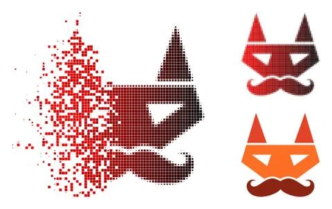 Fragmented Pixel Halftone Getleman Fox Head Icon Stock Illustration