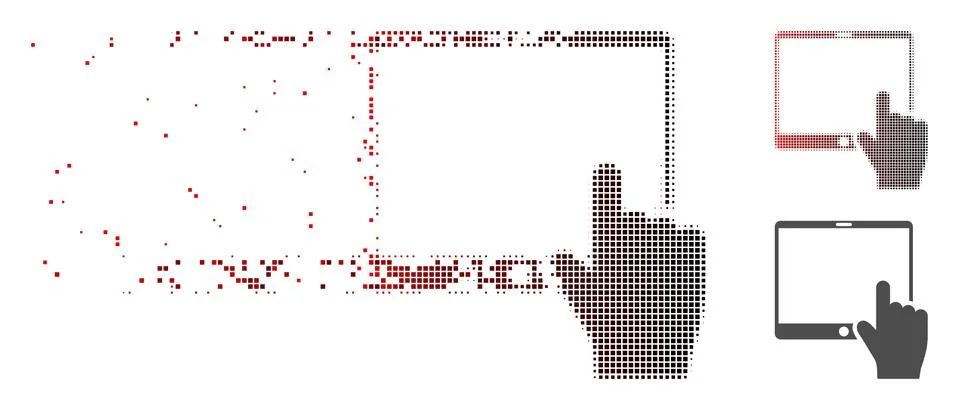 Fragmented Pixel Halftone Hand Points Mobile Tablet Icon Illustrazione stock