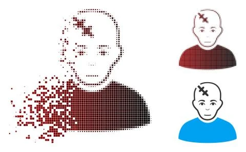 Fragmented Pixel Halftone Head Hurt Icon Stock Illustration