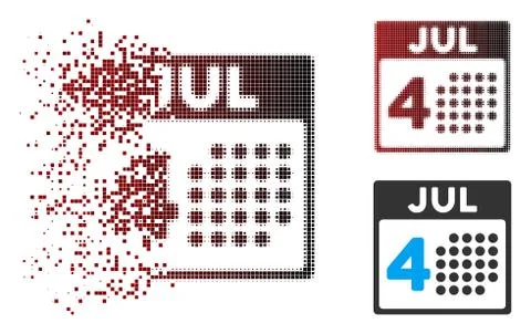 Fragmented Pixel Halftone Independence Day Icon Stock Illustration
