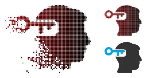 Fragmented Pixel Halftone Intellect Key Icon Illustrazione stock