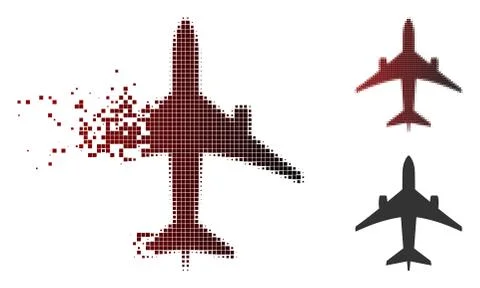 Fragmented Pixel Halftone Jet Plane Icon Illustrazione stock
