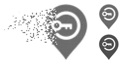 Fragmented Pixel Halftone Key Login Marker Icon Stock Illustration