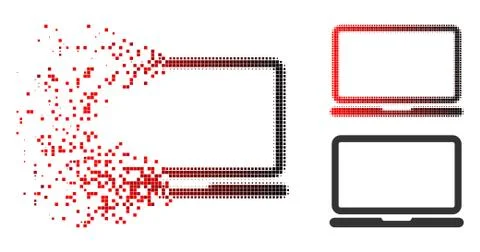 Fragmented Pixel Halftone Laptop Computer Icon Stock Illustration