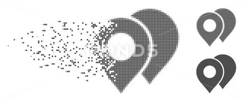 Fragmented Pixel Halftone Map Markers Icon Illustration #90877388