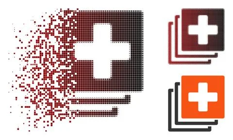 Fragmented Pixel Halftone Medical Documents Icon Stock Illustration