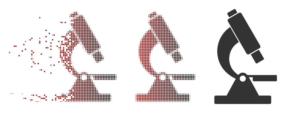 Fragmented Pixel Halftone Microscope Icon Stock Illustration