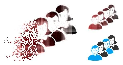 Fragmented Pixel Halftone People Queue Icon Stock Illustration