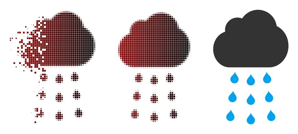 Fragmented Pixel Halftone Rain Cloud Icon Stock Illustration
