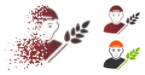 Fragmented Pixel Halftone Rice Farmer Icon with Face Illustrazione stock