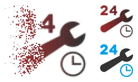 Fragmented Pixel Halftone Service Hours Icon Illustrazione stock